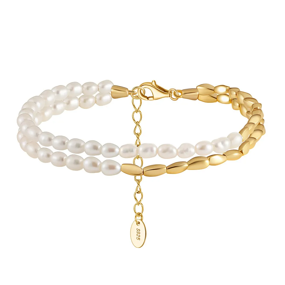 925 Sterling Silver Double-Layer Pearl Bracelet 100500035