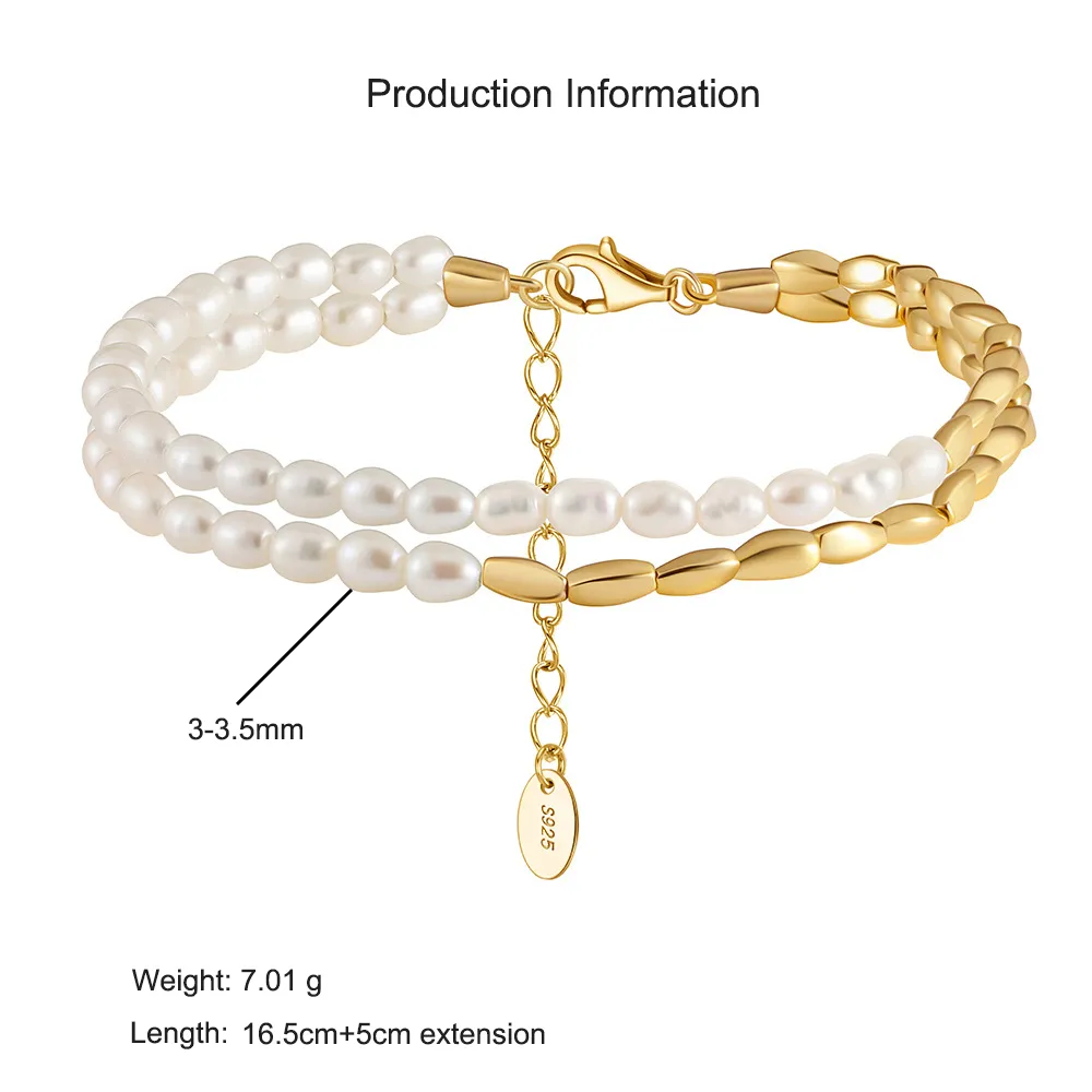 925 Sterling Silver Double-Layer Pearl Bracelet 100500035 - image2