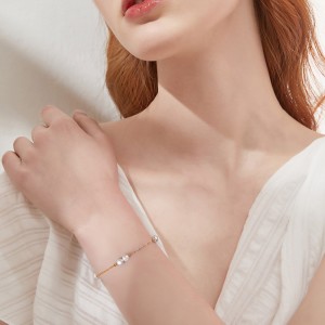 925 Sterling Silver Pearl Dainty Chain Bracelet 100500036