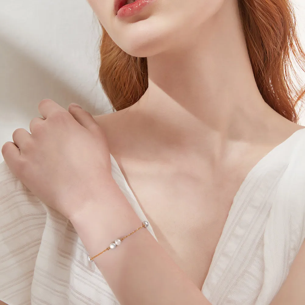 925 Sterling Silver Pearl Dainty Chain Bracelet 100500036 - image1