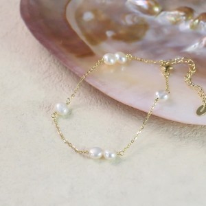 925 Sterling Silver Pearl Dainty Chain Bracelet 100500036