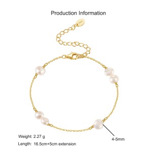 925 Sterling Silver Pearl Dainty Chain Bracelet 100500036