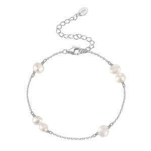 925 Sterling Silver Pearl Dainty Chain Bracelet 100500036