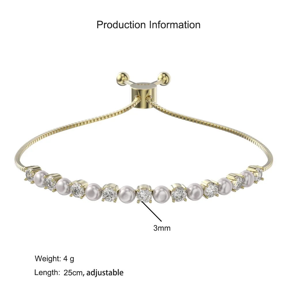 925 Sterling Silver Cubic Zirconia Pearl Bracelet 100500037 - image2