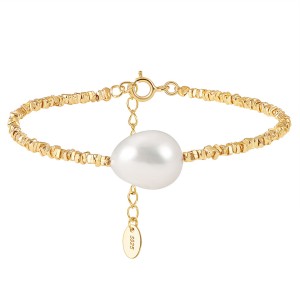 925 Sterling Silver Baroque Pearl Nugget Bead Bracelet 100500038