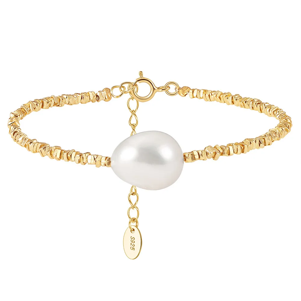 925 Sterling Silver Baroque Pearl Nugget Bead Bracelet 100500038