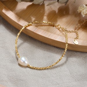 925 Sterling Silver Baroque Pearl Nugget Bead Bracelet 100500038