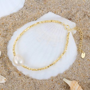 925 Sterling Silver Baroque Pearl Nugget Bead Bracelet 100500038