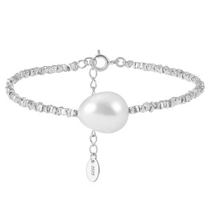 925 Sterling Silver Baroque Pearl Nugget Bead Bracelet 100500038