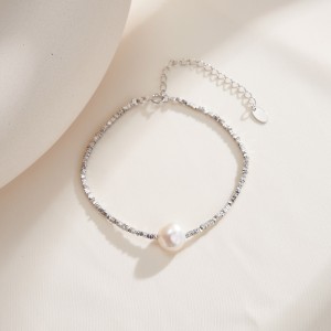 925 Sterling Silver Baroque Pearl Nugget Bead Bracelet 100500038