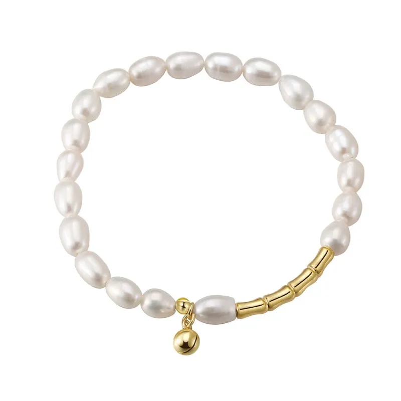 925 Sterling Silver Baroque Pearl Bell Bracelet 100500039