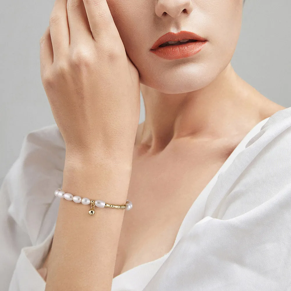 925 Sterling Silver Baroque Pearl Bell Bracelet 100500039 - image1