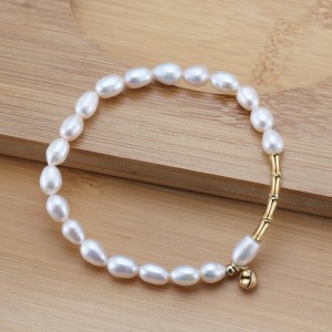 925 Sterling Silver Baroque Pearl Bell Bracelet 100500039