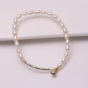 925 Sterling Silver Baroque Pearl Bell Bracelet 100500039
