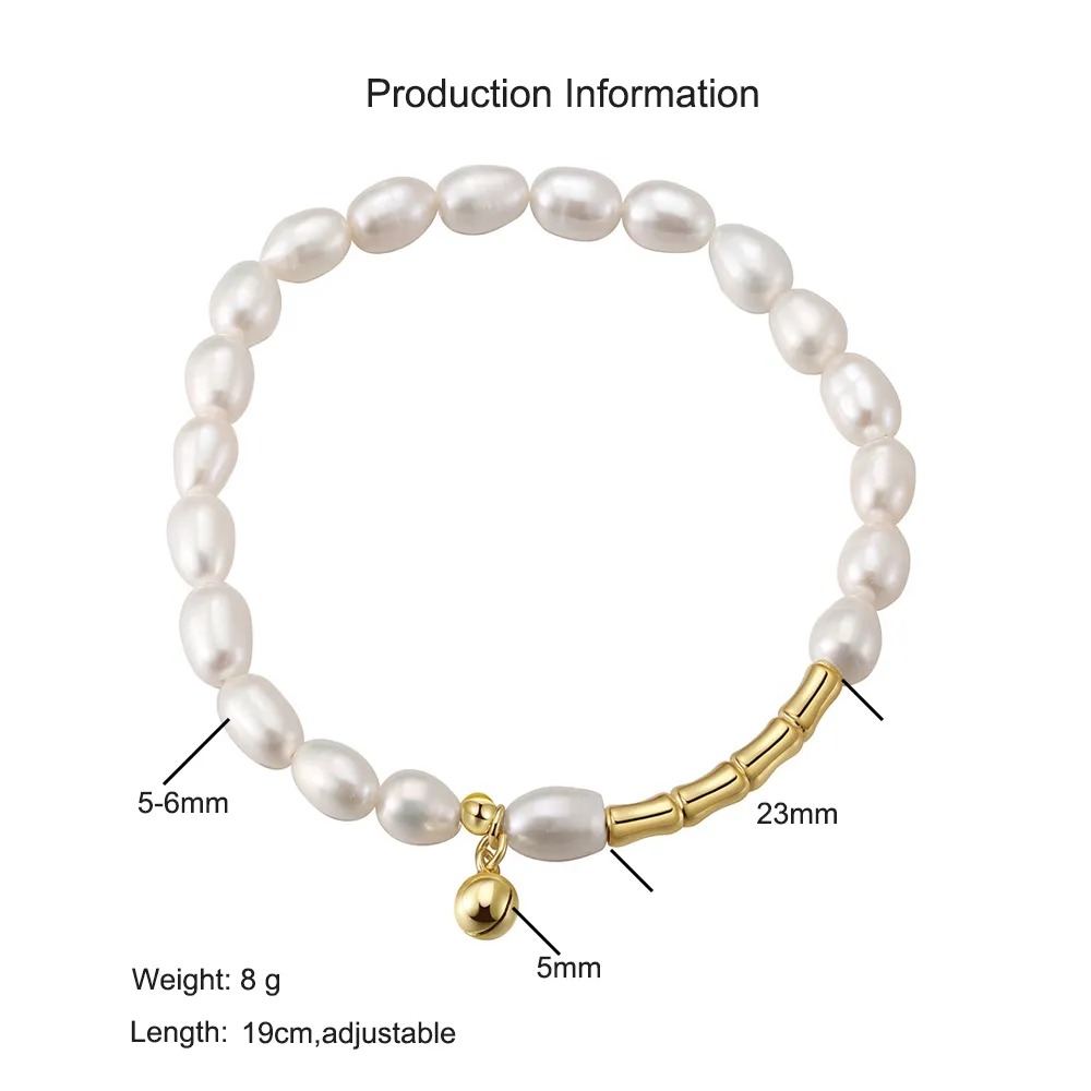 925 Sterling Silver Baroque Pearl Bell Bracelet 100500039 - image2