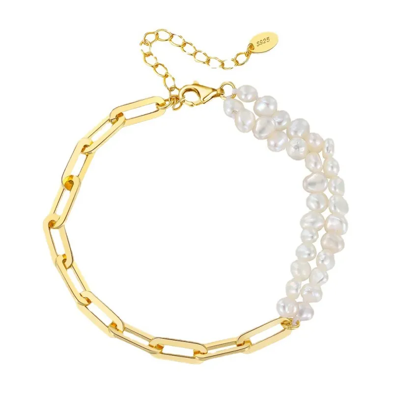 925 Sterling Silver Baroque Pearl Bracelet 100500043
