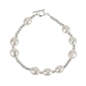 925 Sterling Silver Baroque Freshwater Pearl Beaded Bracelet 100500045