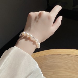 925 Sterling Silver Baroque Freshwater Pearl Beaded Bracelet 100500045