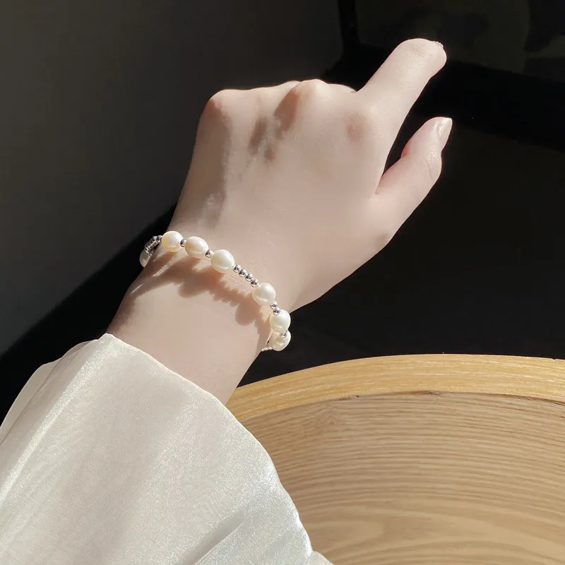 925 Sterling Silver Baroque Freshwater Pearl Beaded Bracelet 100500045 - image1
