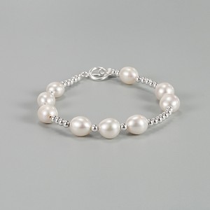 925 Sterling Silver Baroque Freshwater Pearl Beaded Bracelet 100500045