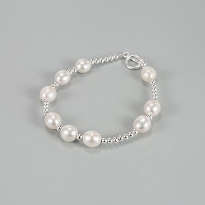 925 Sterling Silver Baroque Freshwater Pearl Beaded Bracelet 100500045