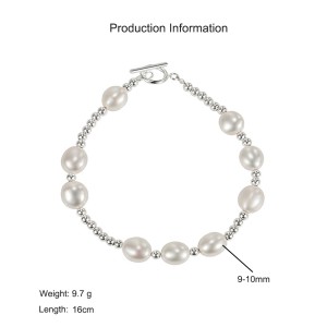 925 Sterling Silver Baroque Freshwater Pearl Beaded Bracelet 100500045