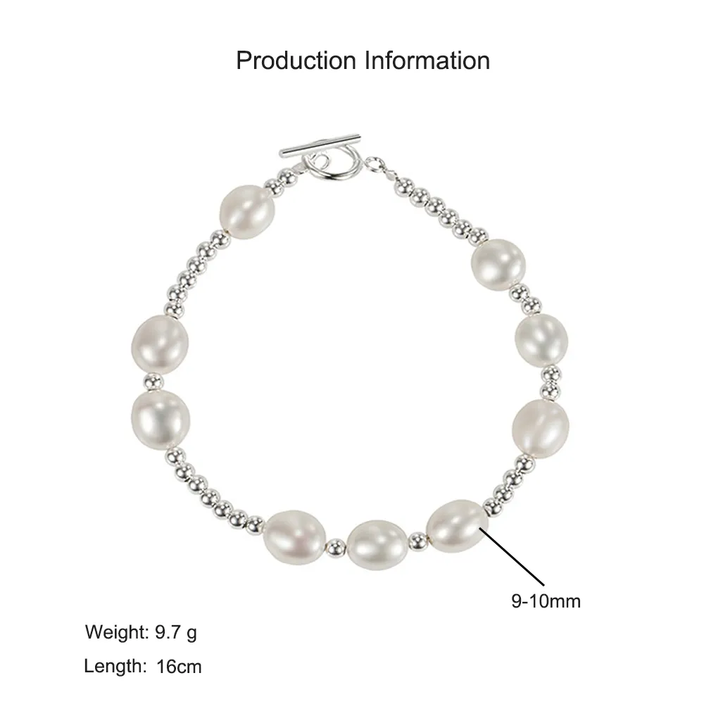 925 Sterling Silver Baroque Freshwater Pearl Beaded Bracelet 100500045 - image2