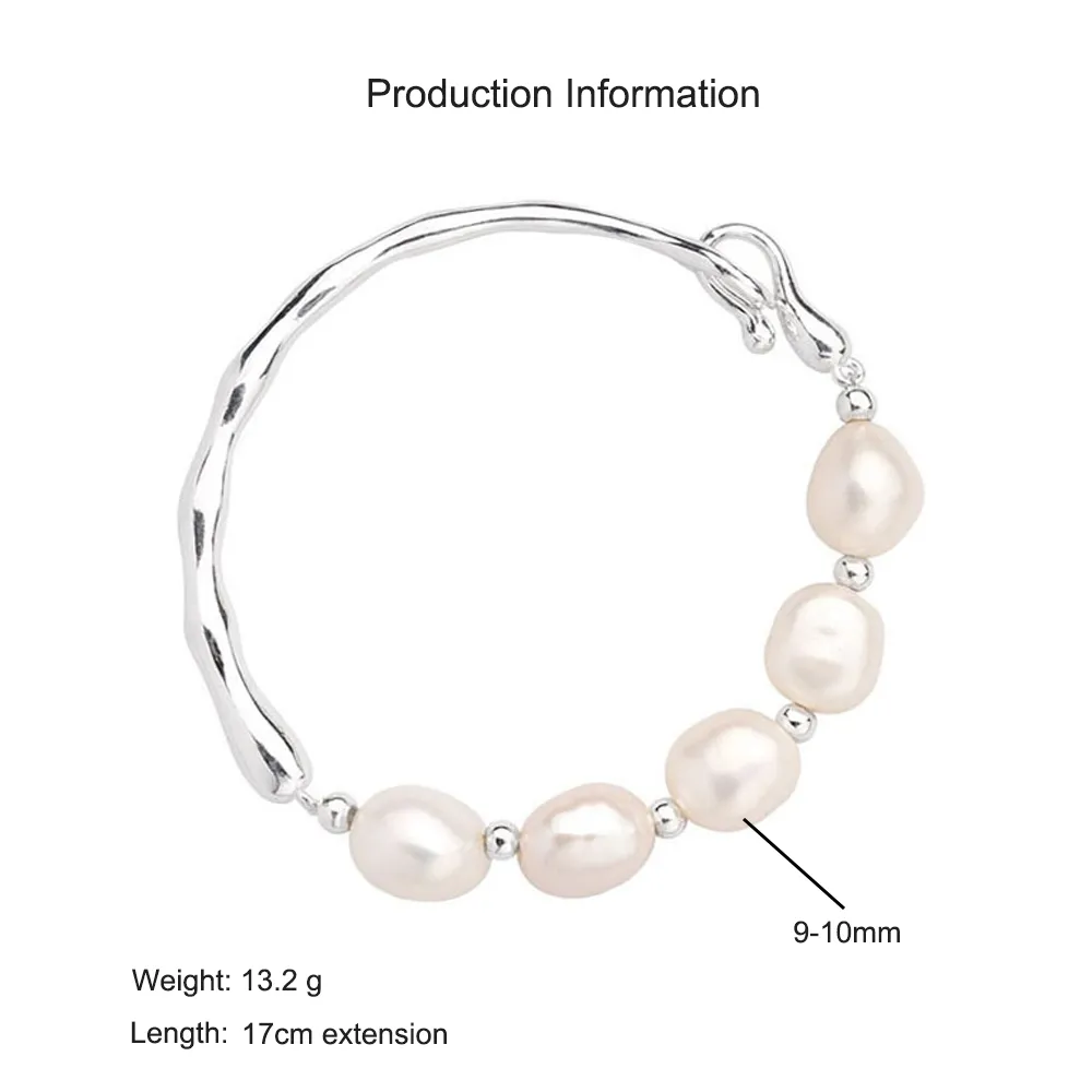 925 Sterling Silver Freshwater Pearl Half Bangle Bracelet 100500046 - image2