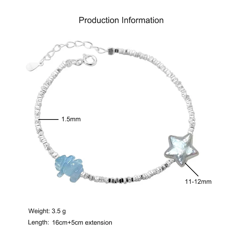925 Sterling Silver Vintage Aquamarine Pearl Crystal Bracelet 100500048 - image4