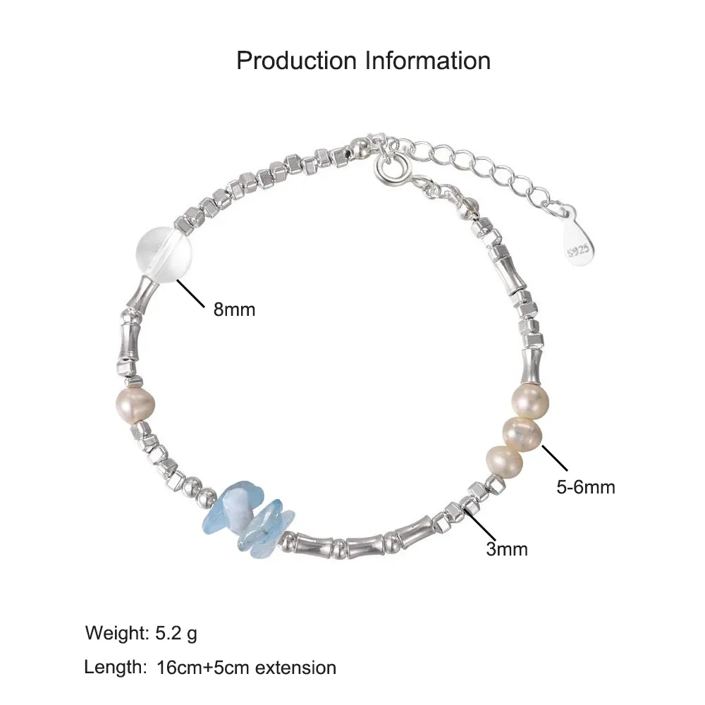 925 Sterling Silver Aquamarine Pearl Crystal Bracelets 100500049 - image2