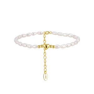925 Sterling Silver Freshwater Pearl Heart Bracelet 100500051