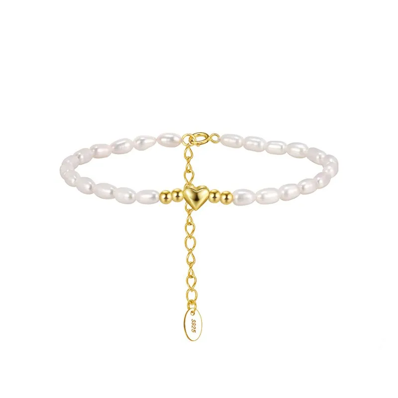 925 Sterling Silver Freshwater Pearl Heart Bracelet 100500051
