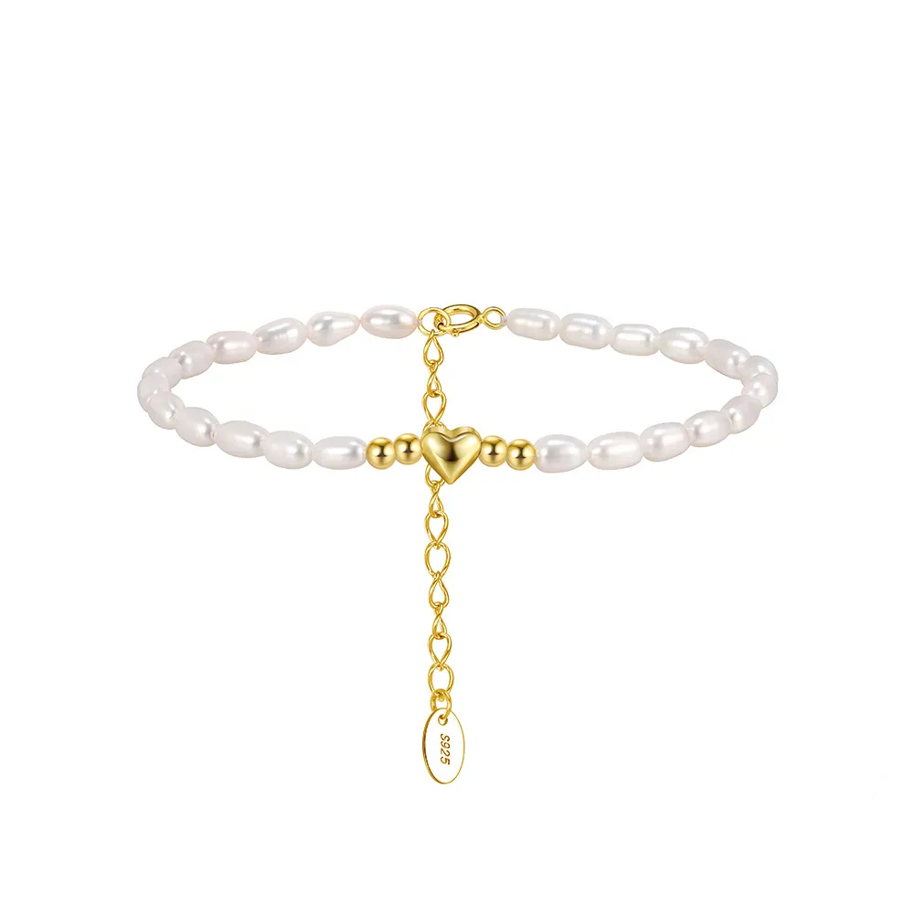 925 Sterling Silver Freshwater Pearl Heart Bracelet 100500051