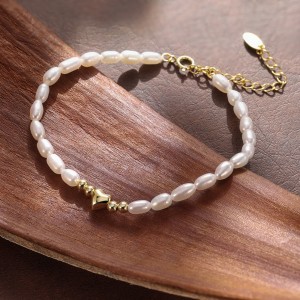 925 Sterling Silver Freshwater Pearl Heart Bracelet 100500051