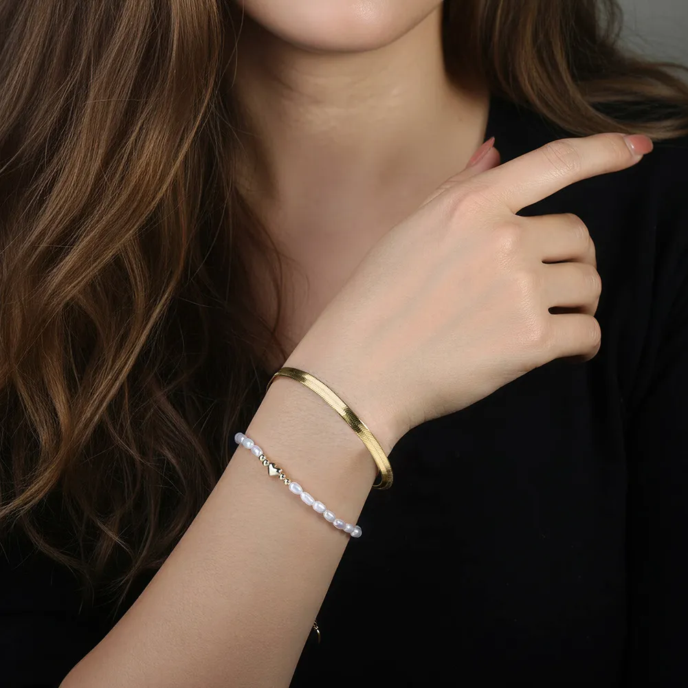 925 Sterling Silver Freshwater Pearl Heart Bracelet 100500051 - image1