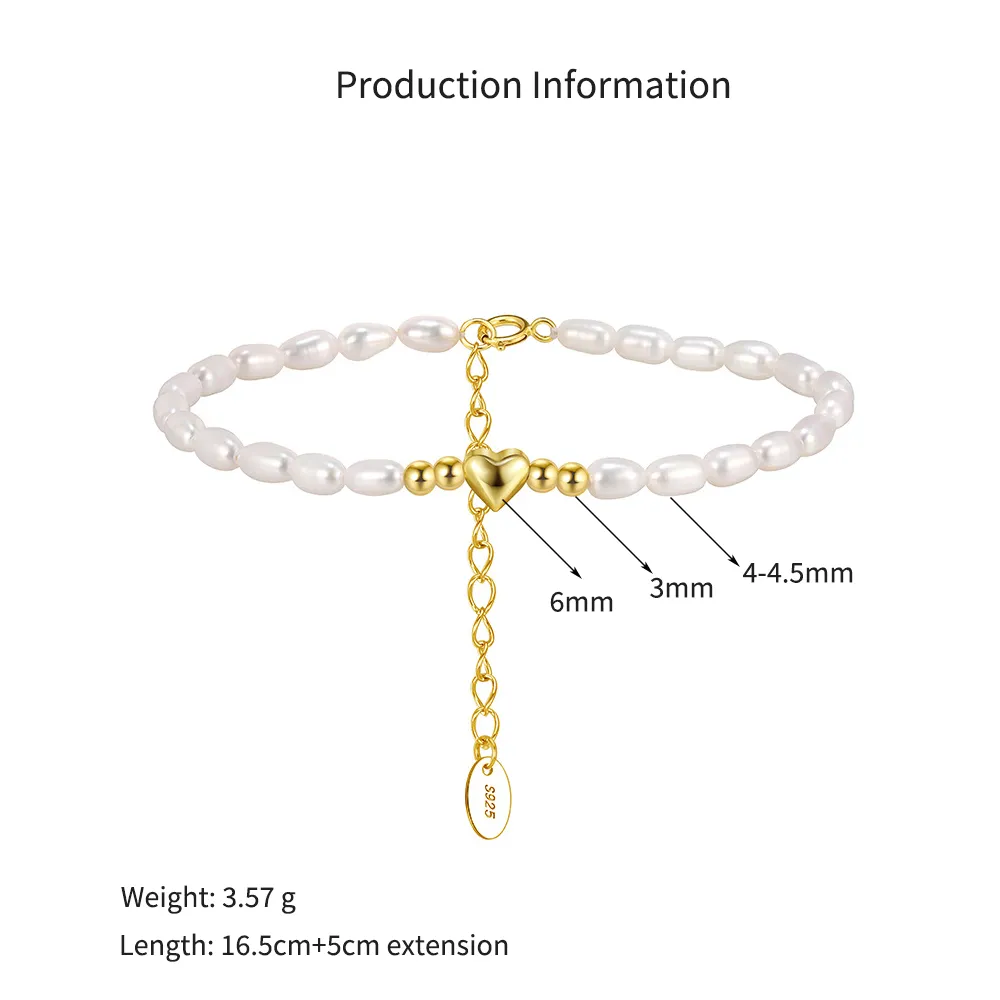 925 Sterling Silver Freshwater Pearl Heart Bracelet 100500051 - image2