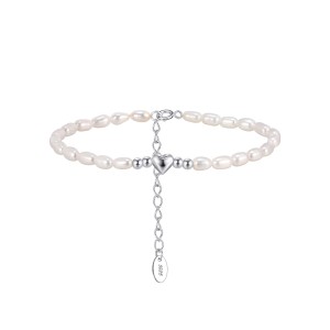 925 Sterling Silver Freshwater Pearl Heart Bracelet 100500051