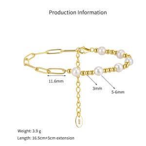 925 Sterling Silver Spliced Paperclip Pearl Bracelet 100500052