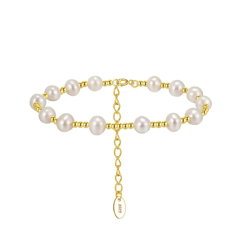 925 Sterling Silver Pearl Beaded Spacer Bracelet 100500053