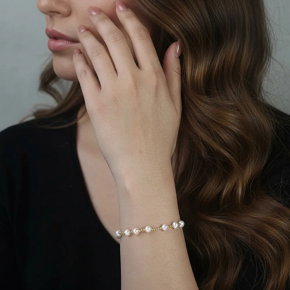 925 Sterling Silver Pearl Beaded Spacer Bracelet 100500053 - image1