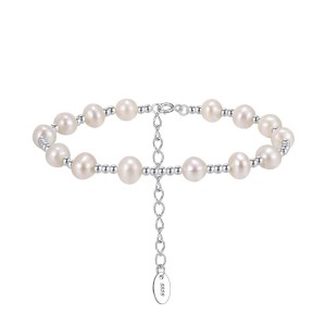 925 Sterling Silver Pearl Beaded Spacer Bracelet 100500053 925 Sterling Silver Pearl Beaded Spacer Bracelet 100500053