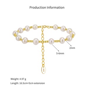 925 Sterling Silver Pearl Beaded Spacer Bracelet 100500053 925 Sterling Silver Pearl Beaded Spacer Bracelet 100500053