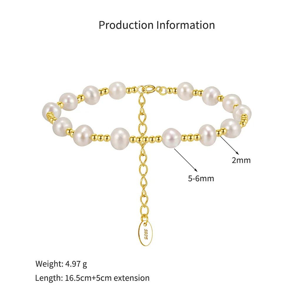 925 Sterling Silver Pearl Beaded Spacer Bracelet 100500053 - image2