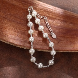 925 Sterling Silver Pearl Beaded Spacer Bracelet 100500053 925 Sterling Silver Pearl Beaded Spacer Bracelet 100500053