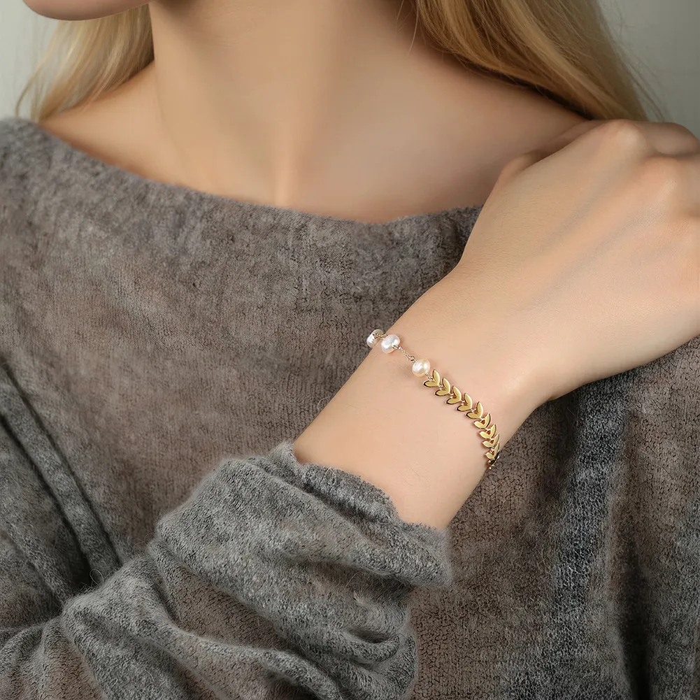 925 Sterling Silver Fresh Water Pearl Wheat Ear Bracelet 100500054 - image1