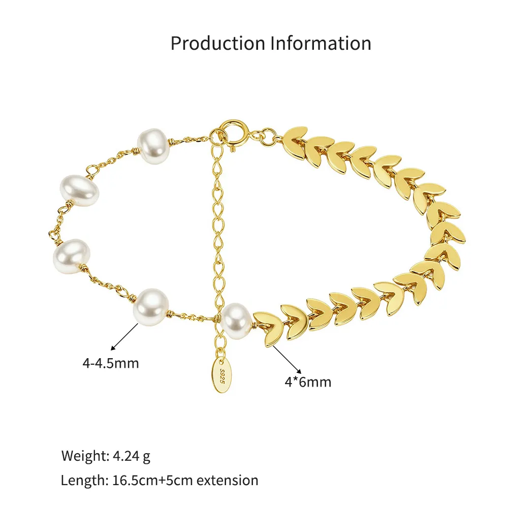 925 Sterling Silver Fresh Water Pearl Wheat Ear Bracelet 100500054 - image2