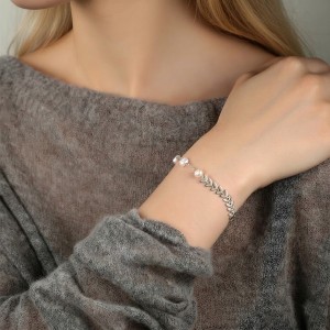 925 Sterling Silver Fresh Water Pearl Wheat Ear Bracelet 100500054