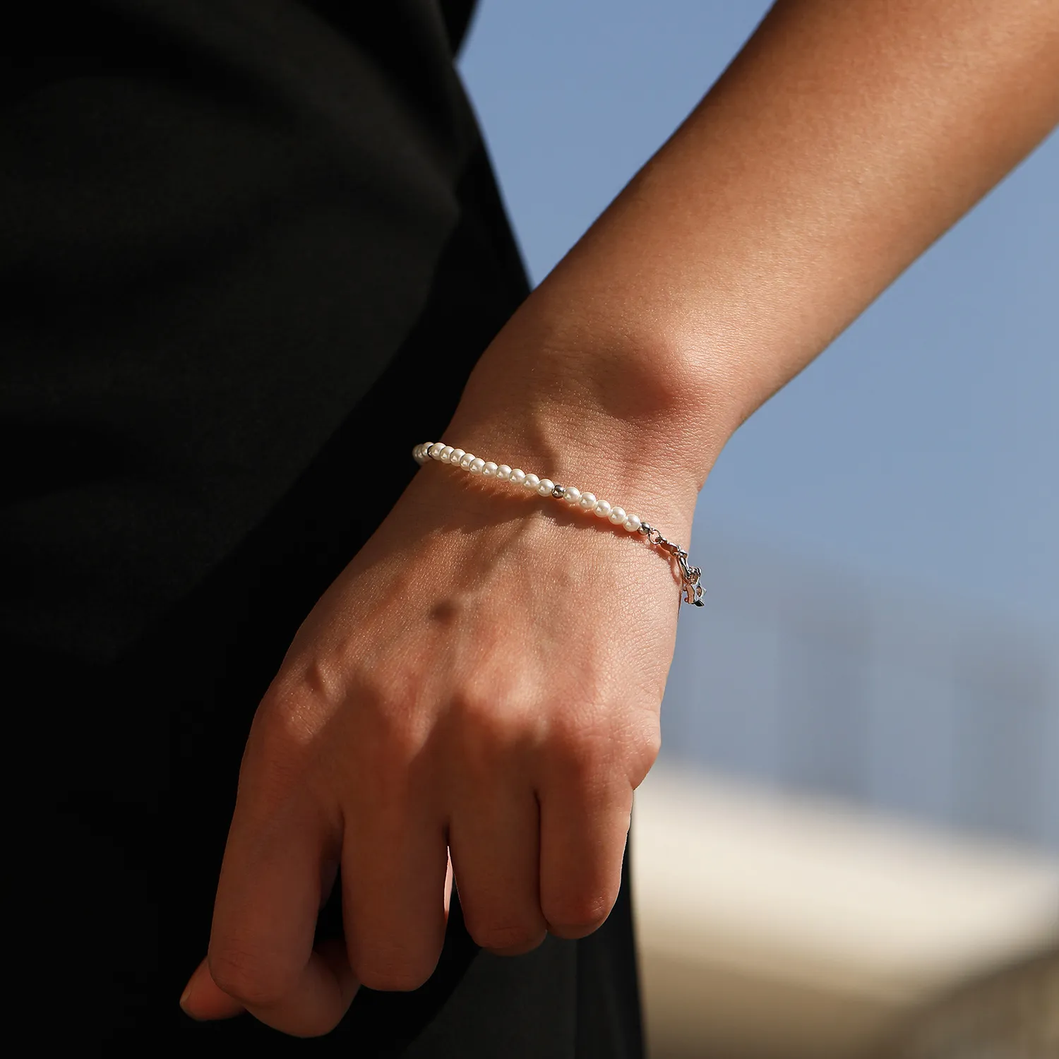 Wholesale 925 Sterling Silver Crystal Pearl Beaded Bracelet 100500055 - image1