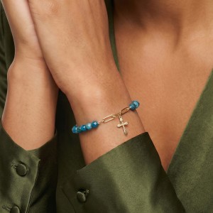 Wholesale 925 Sterling Silver Apatite Freshwater Pearl Cross Charm Bracelet 100500056 Wholesale 925 Sterling Silver Apatite Freshwater Pearl Cross Charm Bracelet 100500056