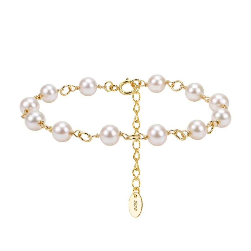 Wholesale 925 Sterling Silver Baroque Freshwater Pearl Link Bracelet 100500057